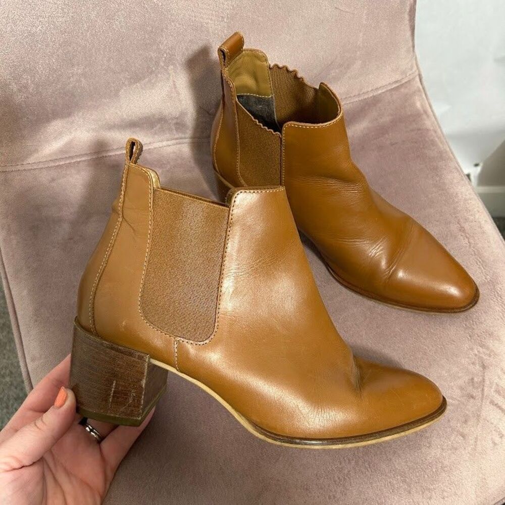 Everlane The Heel Boots Women's 8 Brown Cognac Leather Chelsea Made In Italy